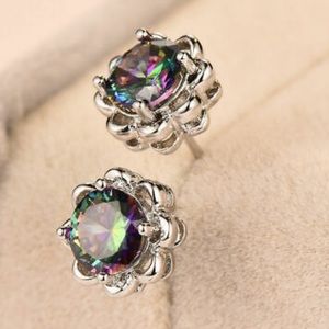 New Sterling silver stud rainbow stone earrings